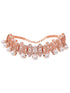 Rose Gold Toned White AD Studded & Pearl Beaded Choker Jewellery Set Mangtika