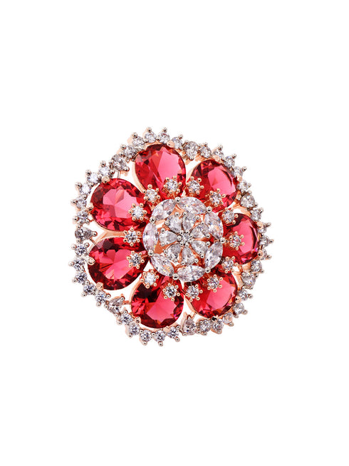 Rose Gold Toned Ruby Studded Cocktail Finger Ring