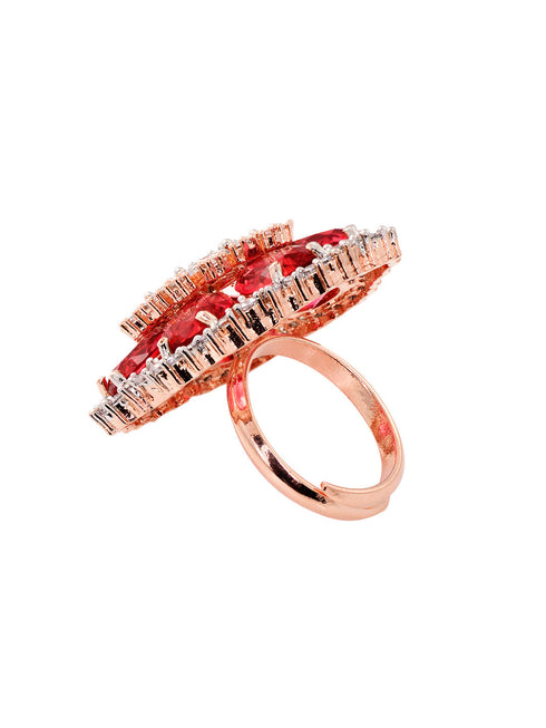 Rose Gold Toned Ruby Studded Cocktail Finger Ring