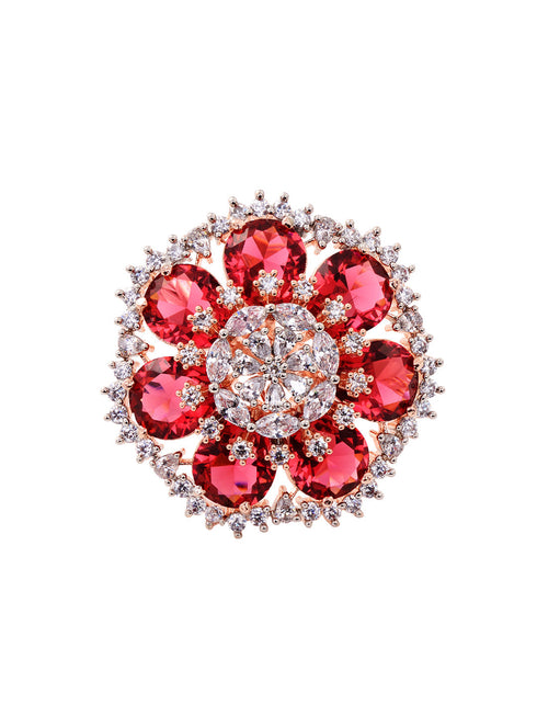 Rose Gold Toned Ruby Studded Cocktail Finger Ring