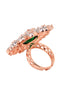 Rose Gold Plated Green AD Encrusted Quirky Floral Finger Ring