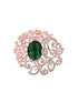 Rose Gold Plated Green AD Encrusted Quirky Floral Finger Ring