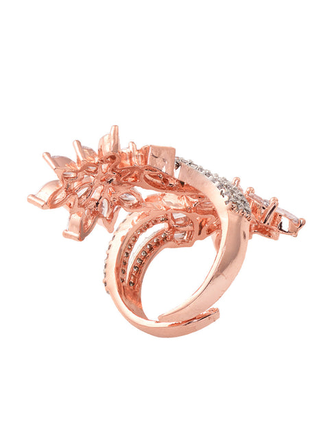 Rose Gold Polished White AD Floral Engagement Ring