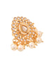Gold Toned White Kundan Studded & Pearl Beaded Ring