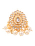 Gold Toned White Kundan Studded & Pearl Beaded Ring