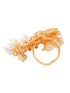 Gold Toned White Kundan Studded & Pearl Beaded Ring