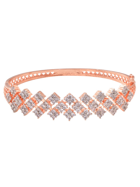 Rose Gold Plated AD Studded Statement Bangle Bracelet