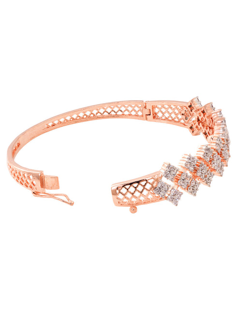 Rose Gold Plated AD Studded Statement Bangle Bracelet