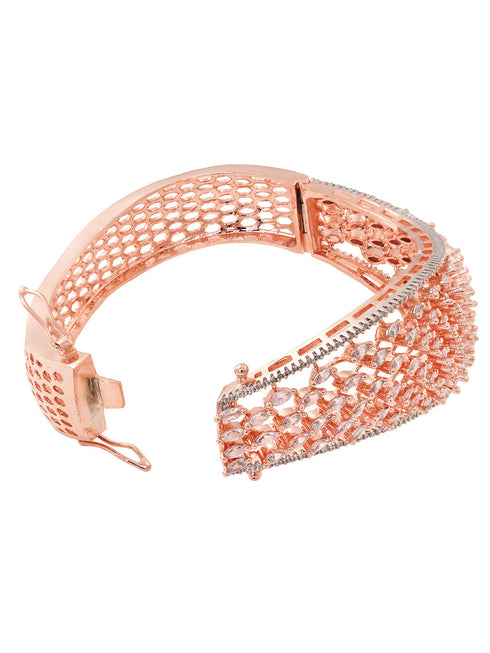 Rose Gold Toned AD Studded Handcrafted Bangle Style Bracelet