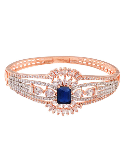 Rose Gold Plated Blue AD Handcrafted Bangle Style Bracelet