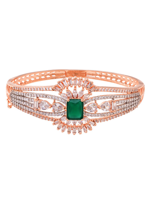 Rose Gold Toned Green AD Encrusted Statement Kada Bracelet