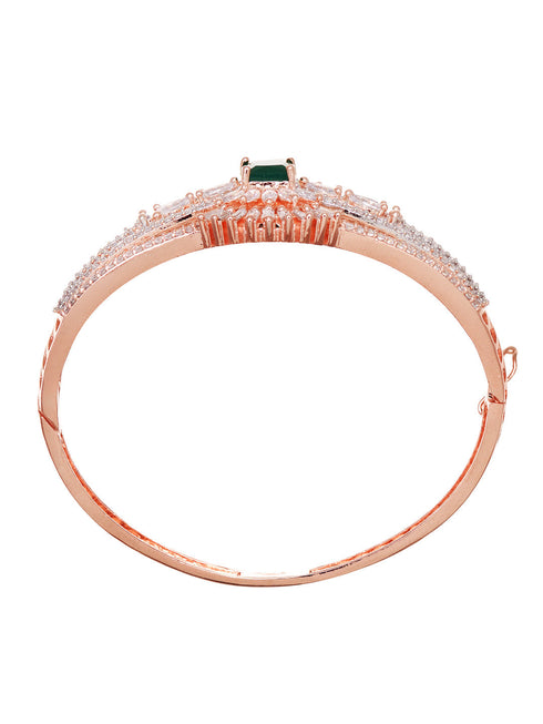 Rose Gold Toned Green AD Encrusted Statement Kada Bracelet