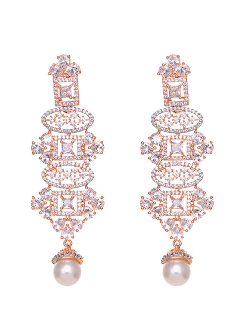 Rose Gold Toned White AD Studded & Pearl Beaded Choker Jewellery Set Mangtika