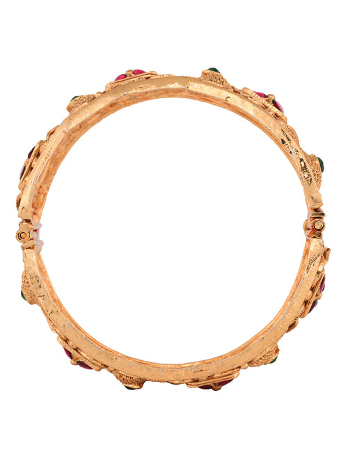 Set Of 2 Gold Plated Red & Green stone Studded Openable Bangles