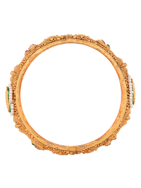 Set Of 6 Gold Plated Panchi Kundan Studded Bridal Bangles