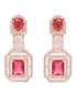 Rose Gold Plated Pink Ruby & White AD Studded Dropdown Statement Earrings