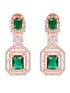 Rose Gold Plated Green & White AD Studded Dropdown Statement Earrings