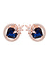 Rose Gold Plated Blue Sapphire AD Floral Studs Earrings
