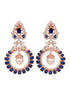 Rose Gold Plated Pearl Blue AD Studded Chandbali Drop Earrings