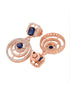 Rose Gold Plated blue & White AD Studded Concentric Dropdown Earrings