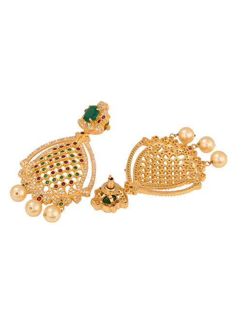 Gold Plated Multi AD Studded Chandelier Dropdown Earrings