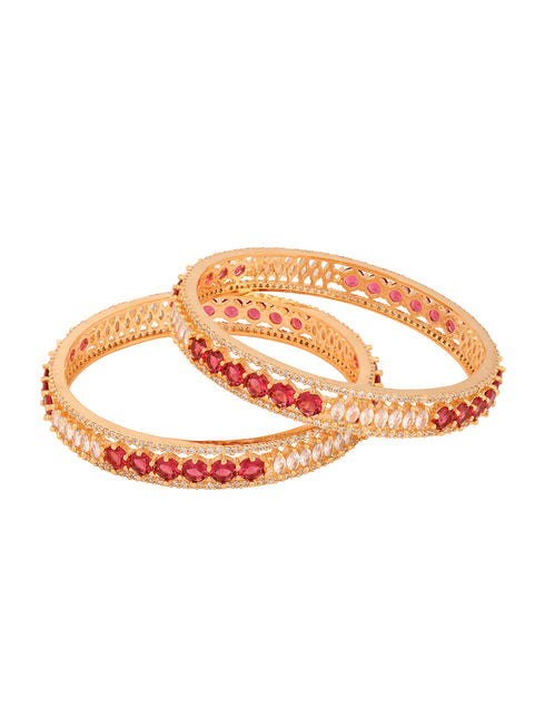 Set Of 2 Red Gold Plated Handmade Red &White AD Studded Bridal Kangan Bangles