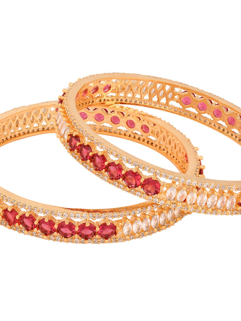 Set Of 2 Red Gold Plated Handmade Red &White AD Studded Bridal Kangan Bangles