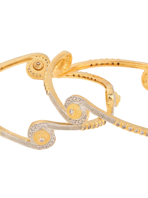 Set Of 2 White Gold Plated White AD studded Handcrafted Designer Bangles