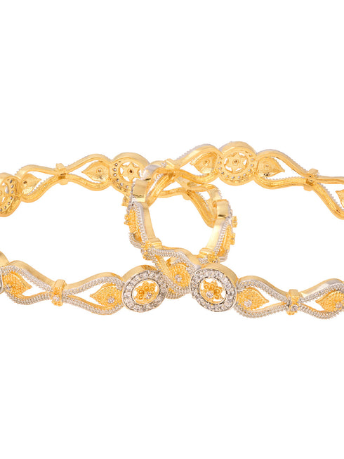Set Of 2 Dua Toned Gold Plated Whitee AD Studded Handcrafted Leafy Design Bangles