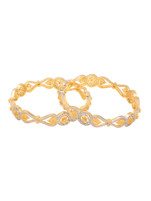 Set Of 2 Dua Toned Gold Plated Whitee AD Studded Handcrafted Leafy Design Bangles
