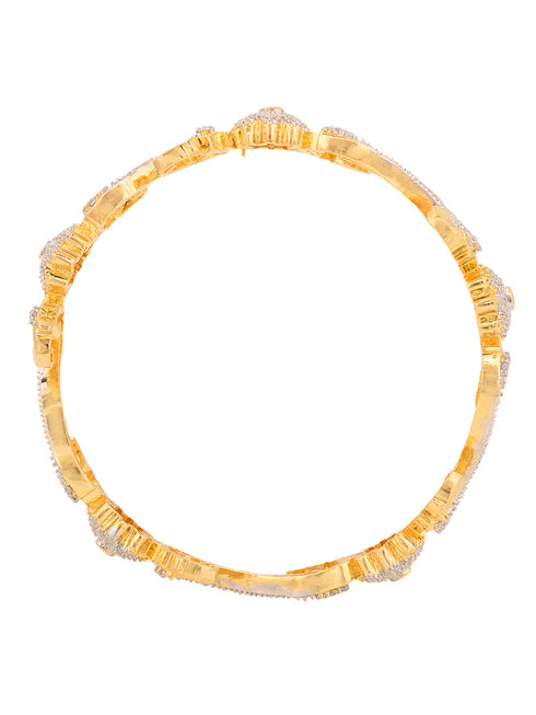 Set Of 2 Dua Toned Gold Plated Whitee AD Studded Handcrafted Leafy Design Bangles