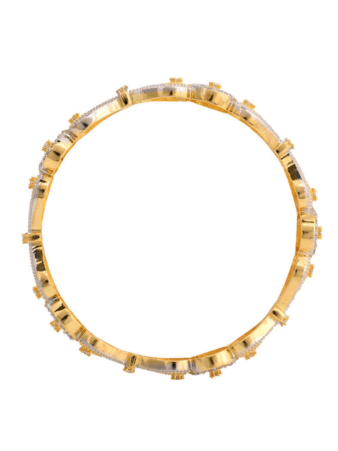 Set Of 2 Dua Toned Gold Plated Whitee AD Studded Handcrafted Leafy Design Bangles