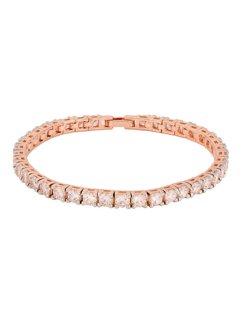 Rose Gold Plated White AD Solitaire Studded Tennis Dainty Bracelet