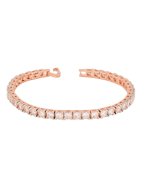Rose Gold Plated White AD Solitaire Studded Tennis Dainty Bracelet