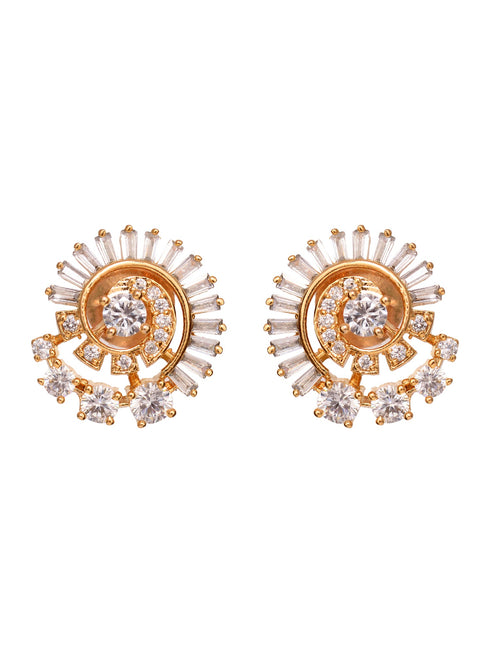 Gold Plated White AD Studded Circular Studs Earrings