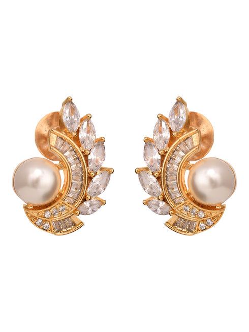 Gold Plated White AD & Pearl Studded Studs Earrings