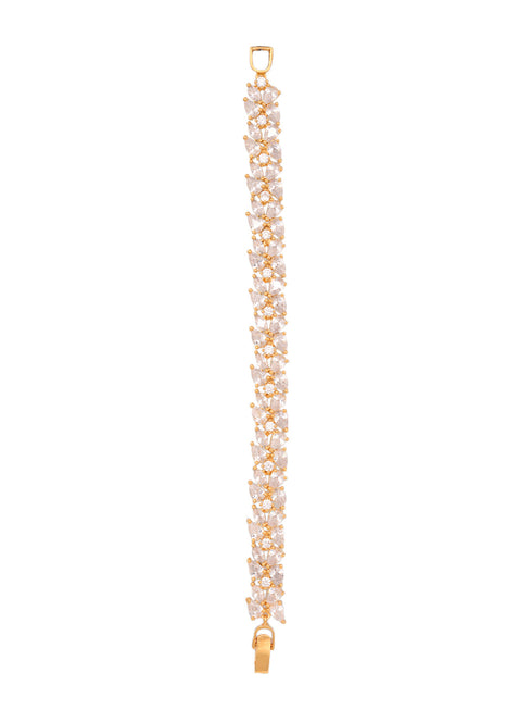 Rose Gold Plated Leaf Design White AD studded Designer Tennis Bracelet For Her