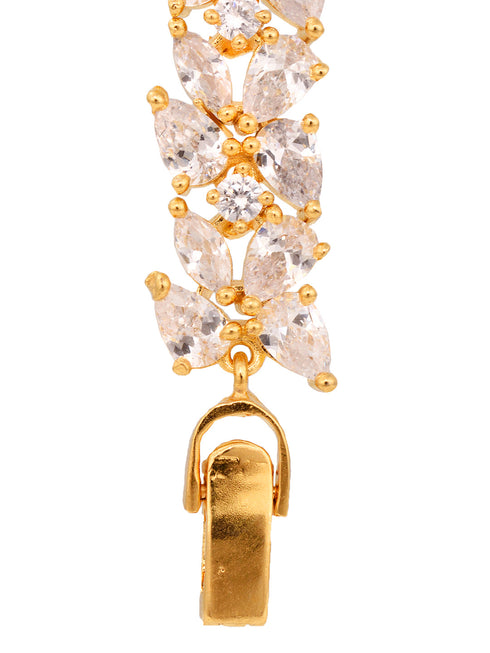 Rose Gold Plated Leaf Design White AD studded Designer Tennis Bracelet For Her