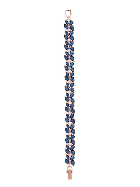 Rose Gold Plated Leaf Design Blue AD studded Designer Tennis Bracelet