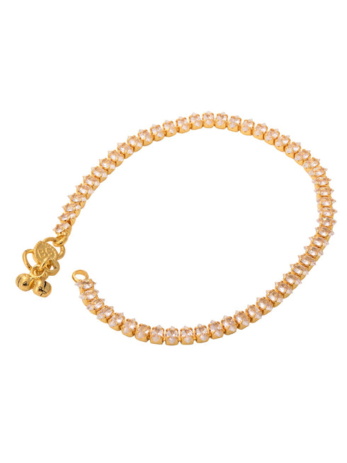 Set Of 2 Gold Plated White AD Studded Modern Payal Anklet