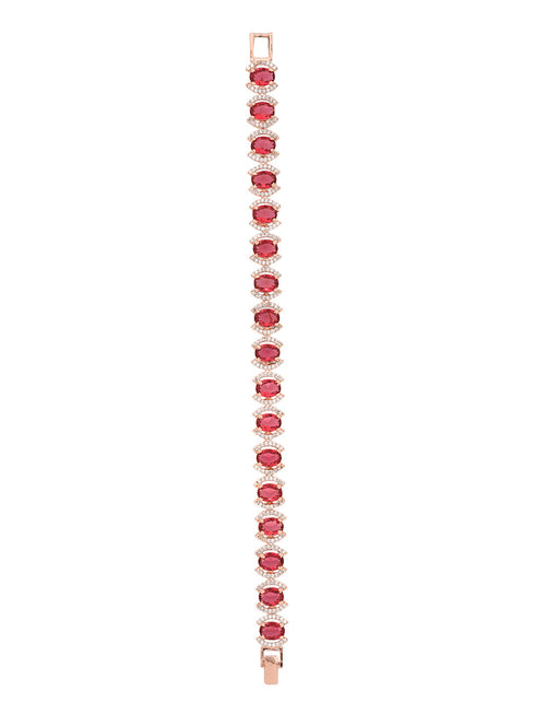 Rose Gold Plated Oval Pink Ruby Ad Studded Handcrafted Tennis Bracelet For Her