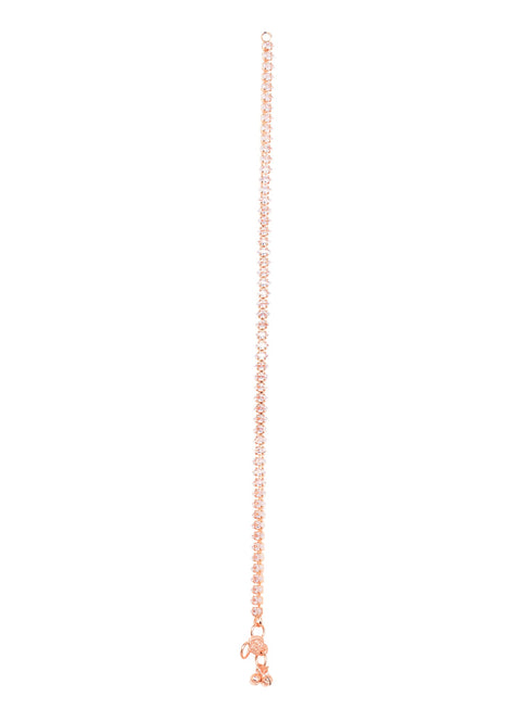 Set Of 2 Rose Gold Plated White AD Studded Payal Anklet