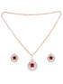 Rose Gold Plated Pink Ruby Studded Circle Pendant Locket Set Earrings and Chain