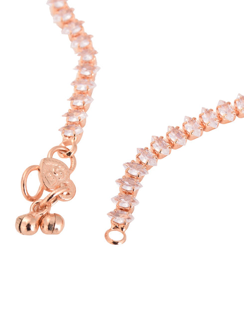 Set Of 2 Rose Gold Plated White AD Studded Payal Anklet