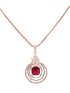 Rose Gold Plated Pink Ruby Studded Circle Pendant Locket Set Earrings and Chain