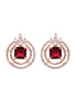 Rose Gold Plated Pink Ruby Studded Circle Pendant Locket Set Earrings and Chain