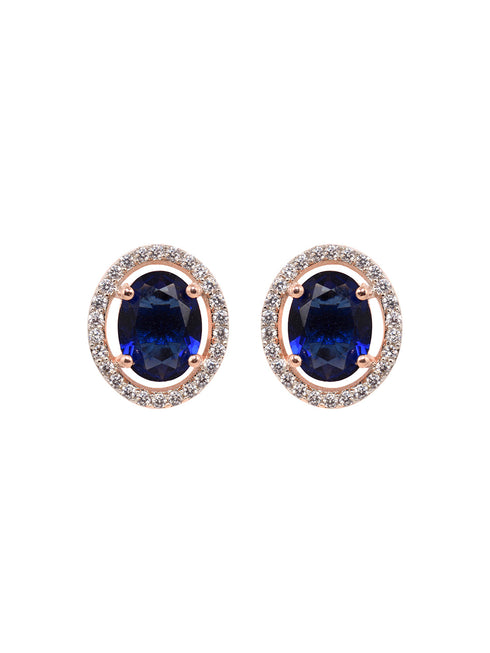 Rose Gold Plated Blue AD Solitaire pendant Locket Set Earrings and Chain