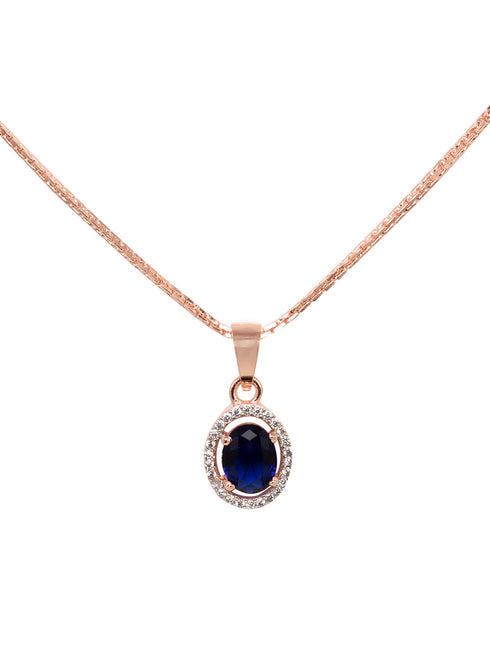 Rose Gold Plated Blue AD Solitaire pendant Locket Set Earrings and Chain