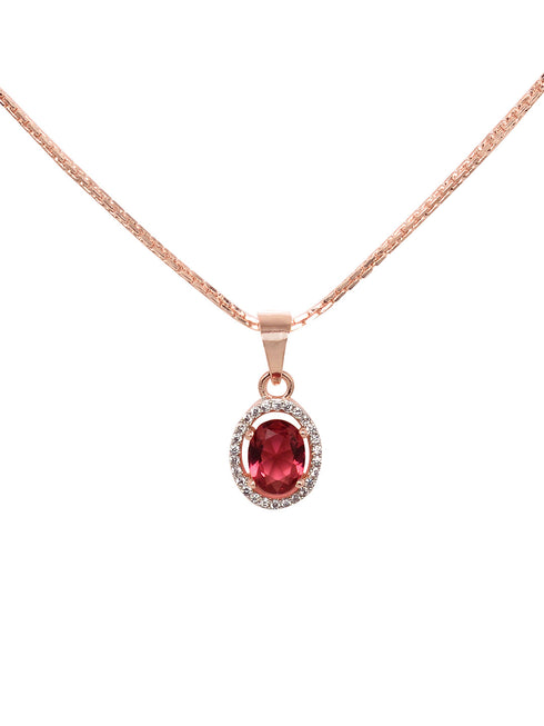 Rose Gold Plated Radiant Red AD Solitaire pendant Locket Set Earrings and Chain