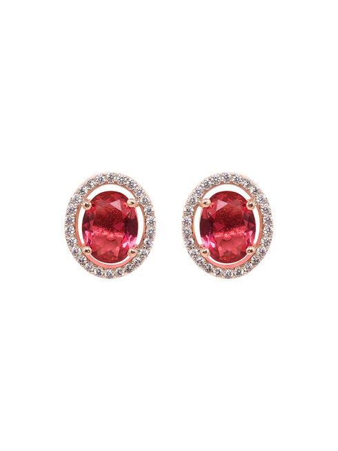Rose Gold Plated Radiant Red AD Solitaire pendant Locket Set Earrings and Chain